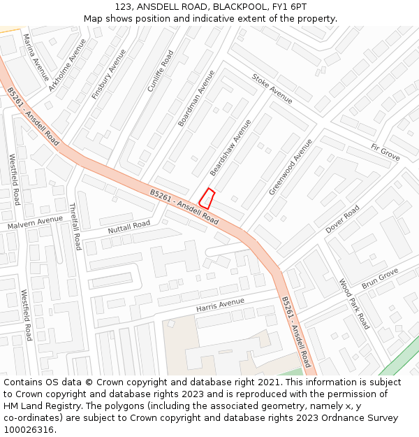123, ANSDELL ROAD, BLACKPOOL, FY1 6PT: Location map and indicative extent of plot