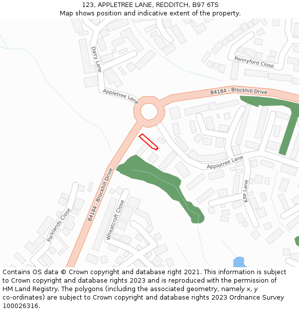123, APPLETREE LANE, REDDITCH, B97 6TS: Location map and indicative extent of plot