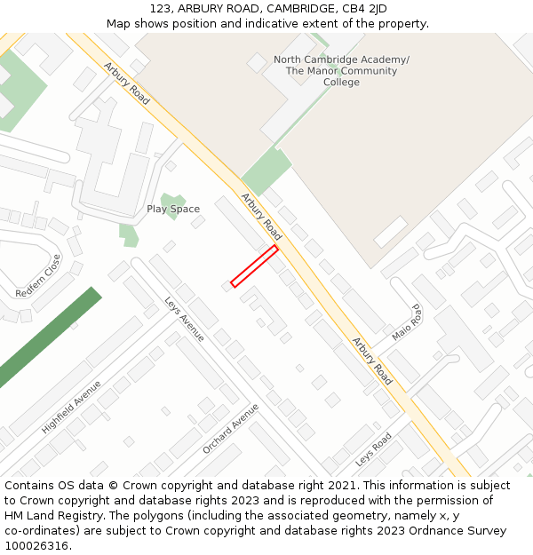 123, ARBURY ROAD, CAMBRIDGE, CB4 2JD: Location map and indicative extent of plot