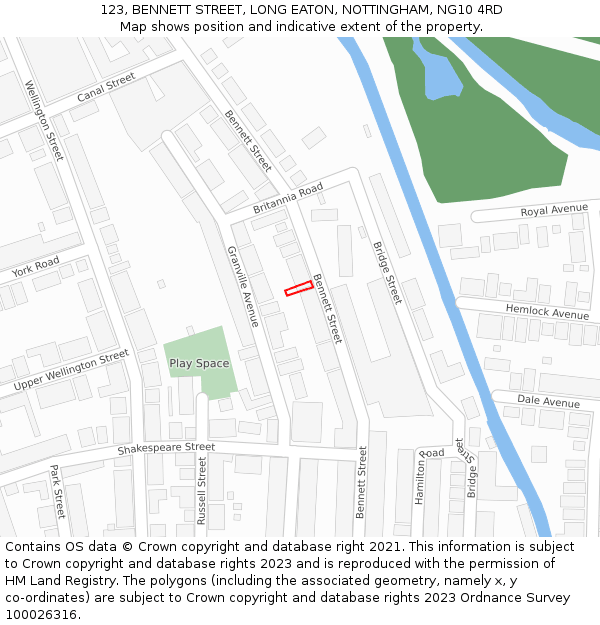 123, BENNETT STREET, LONG EATON, NOTTINGHAM, NG10 4RD: Location map and indicative extent of plot