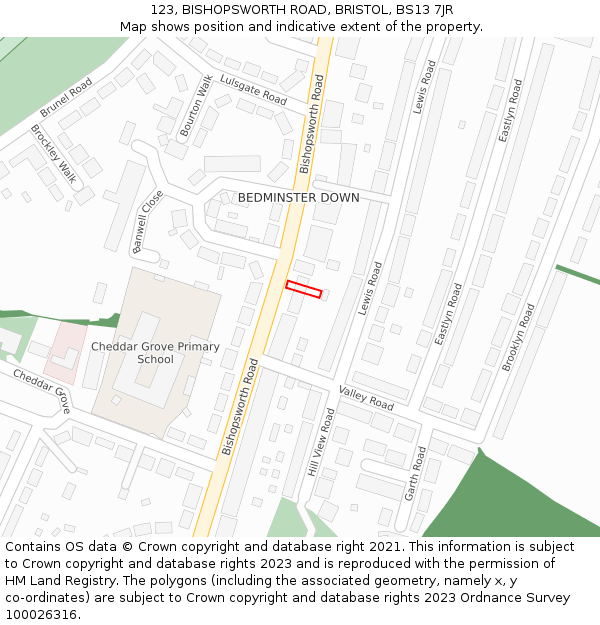 123, BISHOPSWORTH ROAD, BRISTOL, BS13 7JR: Location map and indicative extent of plot
