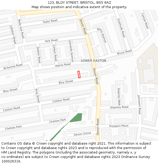 123, BLOY STREET, BRISTOL, BS5 6AZ: Location map and indicative extent of plot