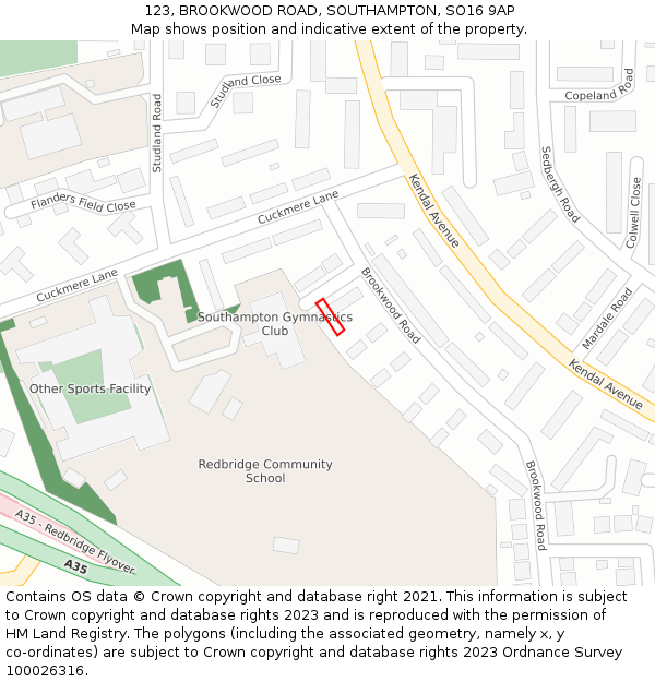 123, BROOKWOOD ROAD, SOUTHAMPTON, SO16 9AP: Location map and indicative extent of plot