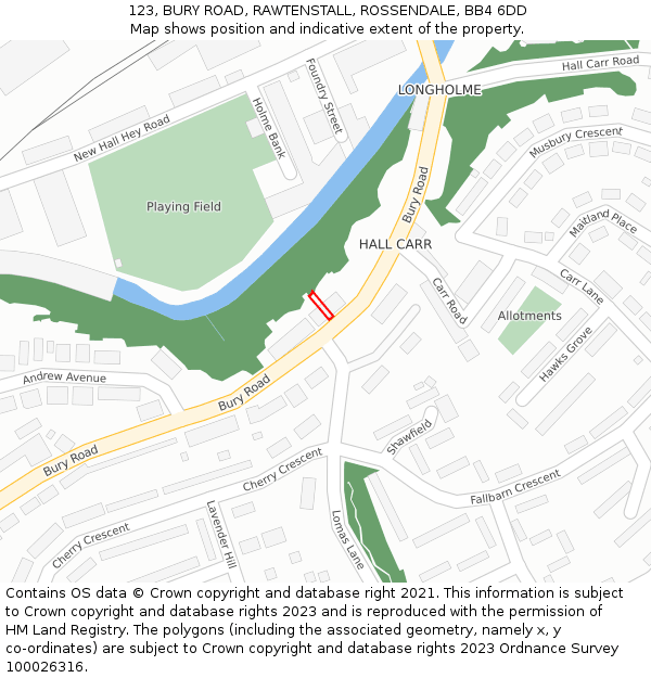 123, BURY ROAD, RAWTENSTALL, ROSSENDALE, BB4 6DD: Location map and indicative extent of plot