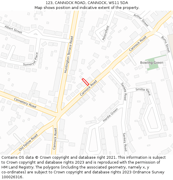 123, CANNOCK ROAD, CANNOCK, WS11 5DA: Location map and indicative extent of plot