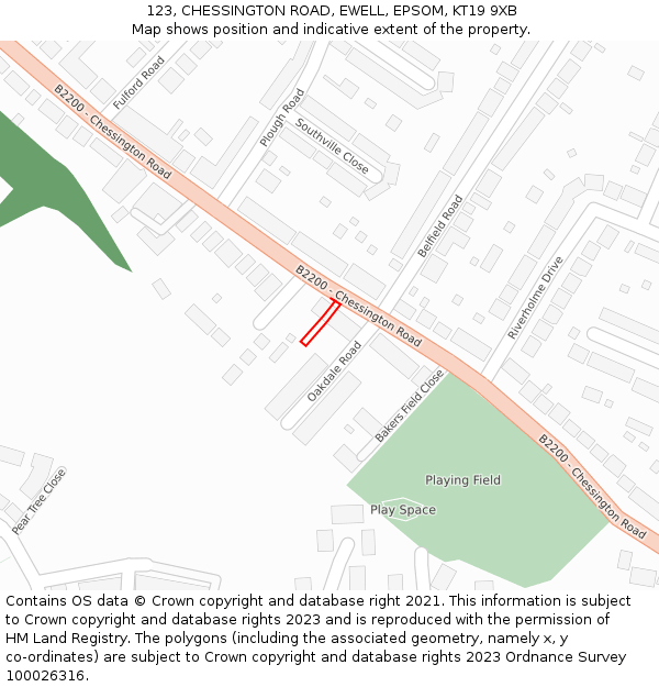 123, CHESSINGTON ROAD, EWELL, EPSOM, KT19 9XB: Location map and indicative extent of plot