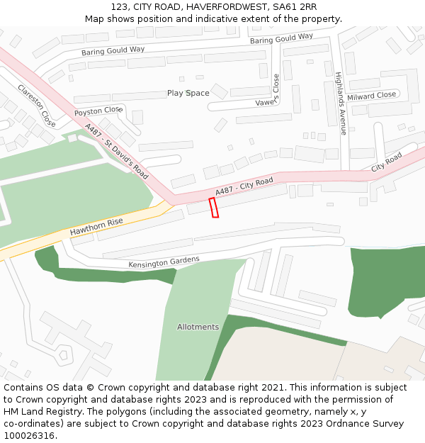 123, CITY ROAD, HAVERFORDWEST, SA61 2RR: Location map and indicative extent of plot
