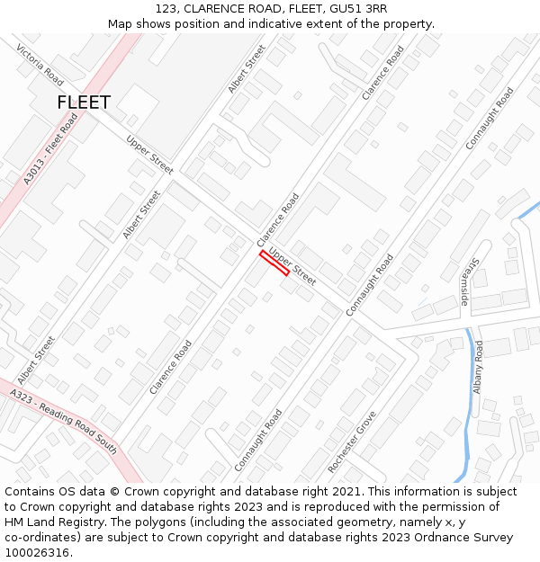 123, CLARENCE ROAD, FLEET, GU51 3RR: Location map and indicative extent of plot