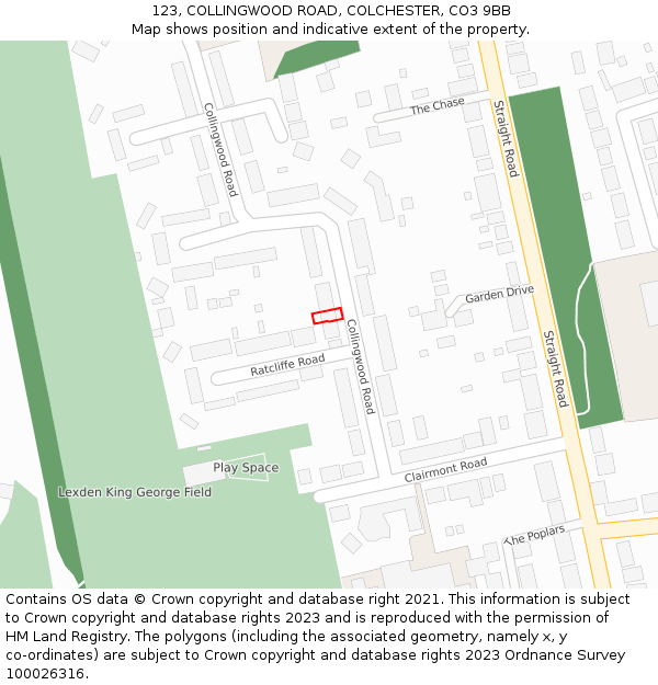 123, COLLINGWOOD ROAD, COLCHESTER, CO3 9BB: Location map and indicative extent of plot