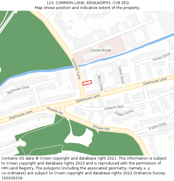 123, COMMON LANE, KENILWORTH, CV8 2EQ: Location map and indicative extent of plot