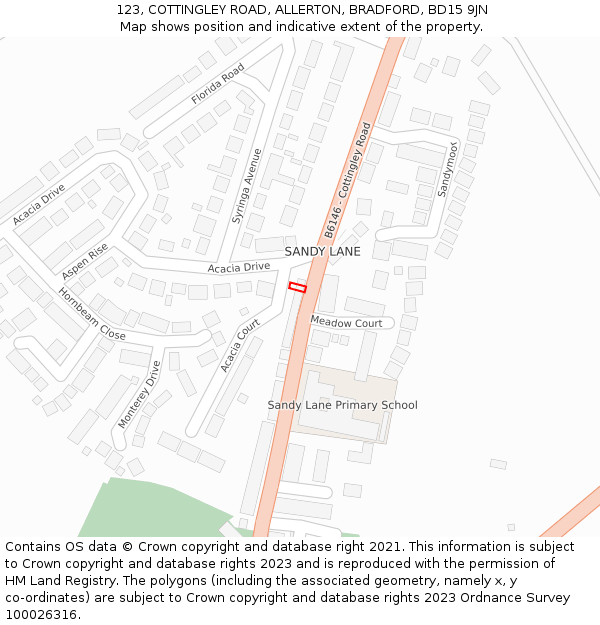 123, COTTINGLEY ROAD, ALLERTON, BRADFORD, BD15 9JN: Location map and indicative extent of plot