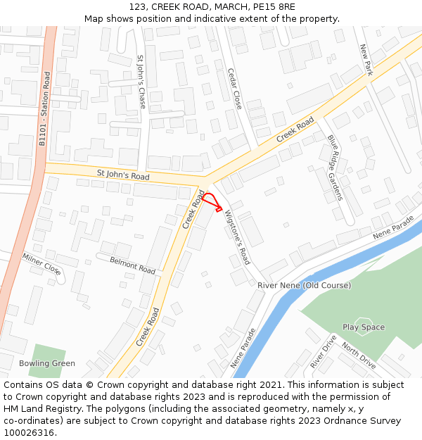 123, CREEK ROAD, MARCH, PE15 8RE: Location map and indicative extent of plot