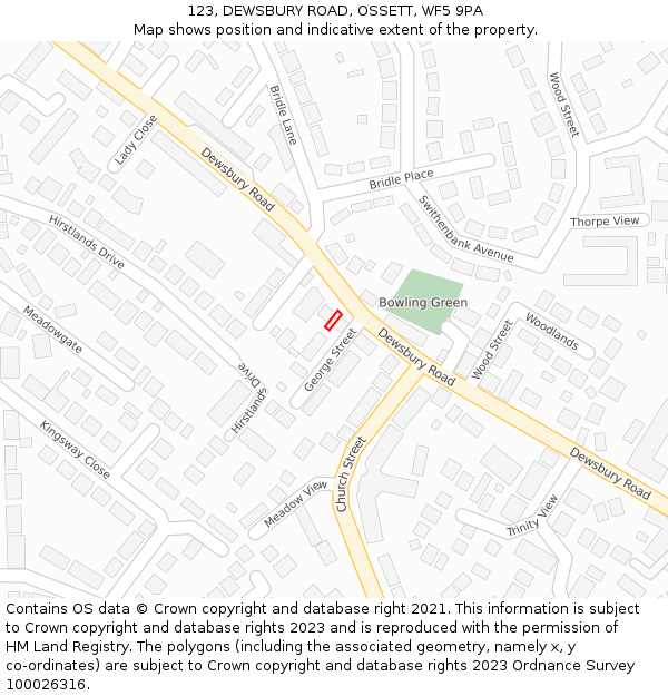 123, DEWSBURY ROAD, OSSETT, WF5 9PA: Location map and indicative extent of plot