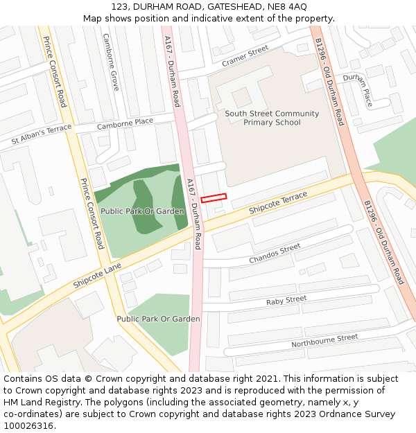 123, DURHAM ROAD, GATESHEAD, NE8 4AQ: Location map and indicative extent of plot