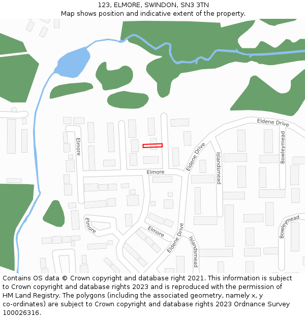 123, ELMORE, SWINDON, SN3 3TN: Location map and indicative extent of plot