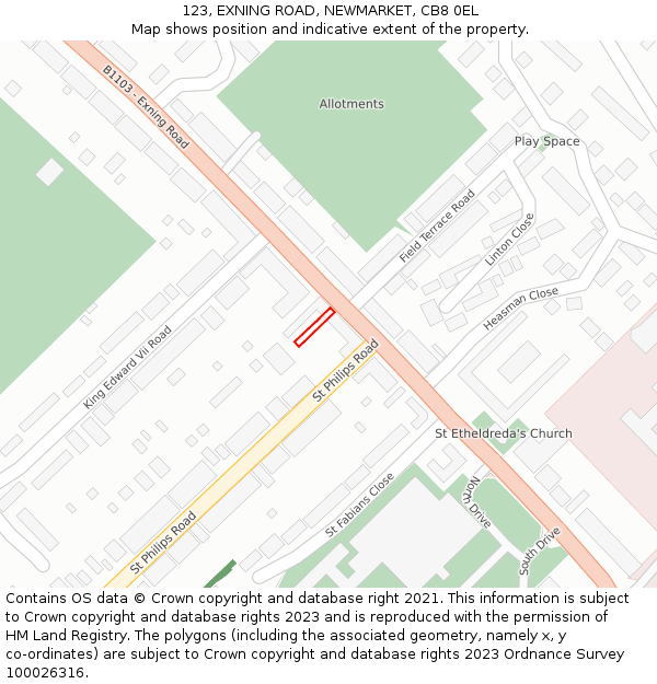 123, EXNING ROAD, NEWMARKET, CB8 0EL: Location map and indicative extent of plot