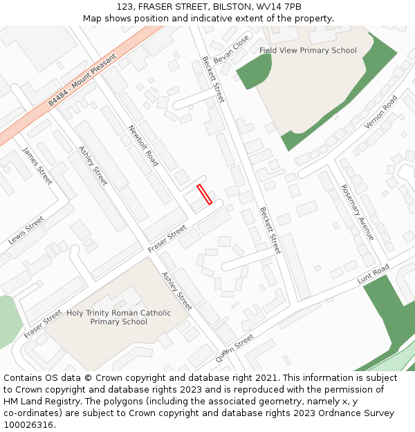 123, FRASER STREET, BILSTON, WV14 7PB: Location map and indicative extent of plot