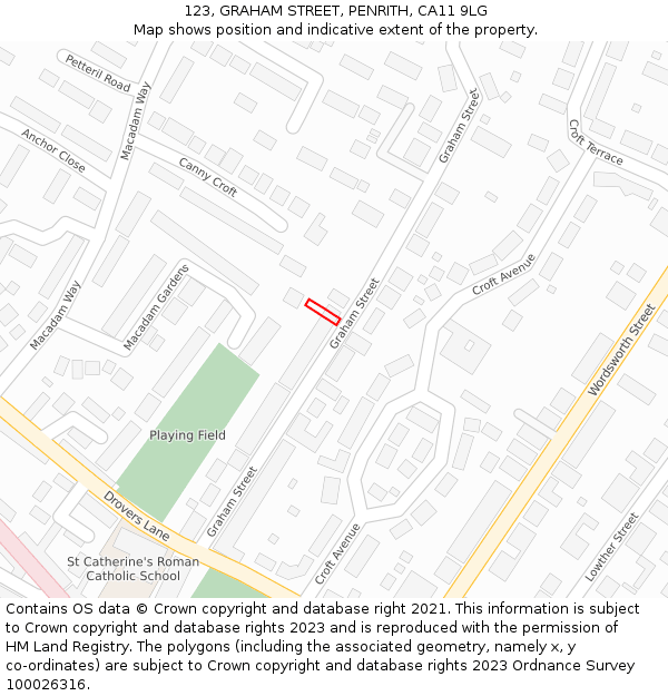 123, GRAHAM STREET, PENRITH, CA11 9LG: Location map and indicative extent of plot