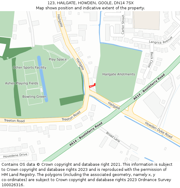 123, HAILGATE, HOWDEN, GOOLE, DN14 7SX: Location map and indicative extent of plot