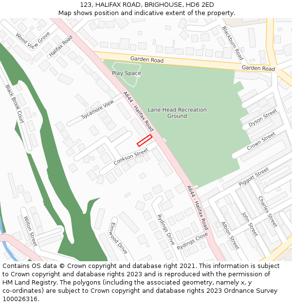 123, HALIFAX ROAD, BRIGHOUSE, HD6 2ED: Location map and indicative extent of plot