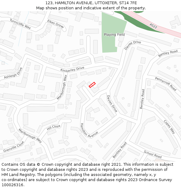 123, HAMILTON AVENUE, UTTOXETER, ST14 7FE: Location map and indicative extent of plot