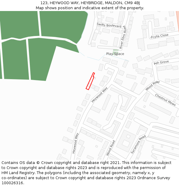 123, HEYWOOD WAY, HEYBRIDGE, MALDON, CM9 4BJ: Location map and indicative extent of plot