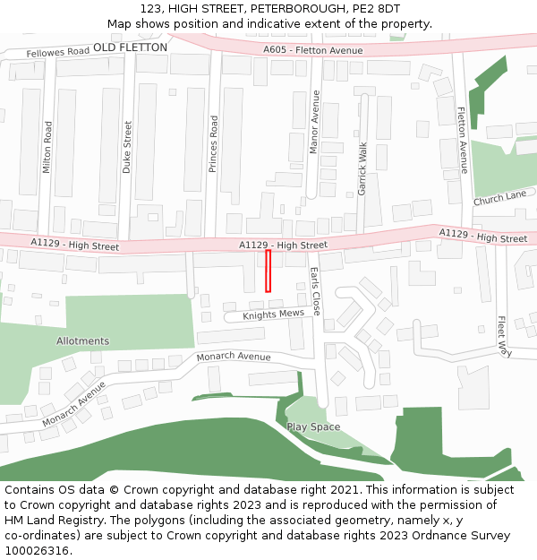 123, HIGH STREET, PETERBOROUGH, PE2 8DT: Location map and indicative extent of plot