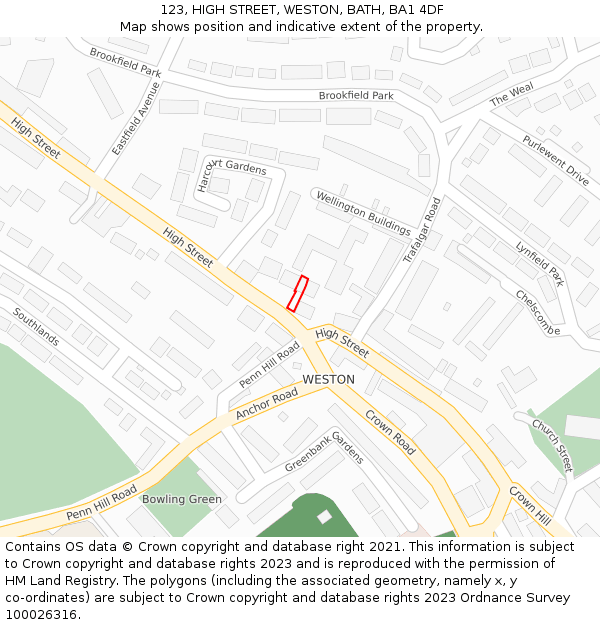 123, HIGH STREET, WESTON, BATH, BA1 4DF: Location map and indicative extent of plot