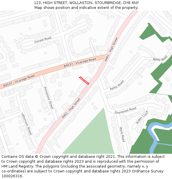 123, HIGH STREET, WOLLASTON, STOURBRIDGE, DY8 4NY: Location map and indicative extent of plot