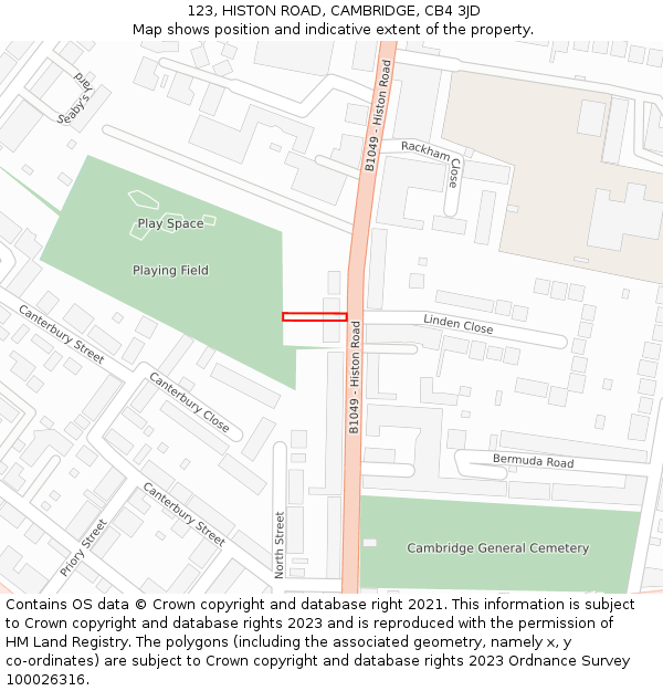 123, HISTON ROAD, CAMBRIDGE, CB4 3JD: Location map and indicative extent of plot