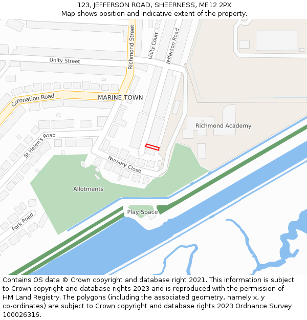 123, JEFFERSON ROAD, SHEERNESS, ME12 2PX: Location map and indicative extent of plot