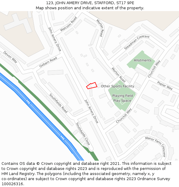 123, JOHN AMERY DRIVE, STAFFORD, ST17 9PE: Location map and indicative extent of plot