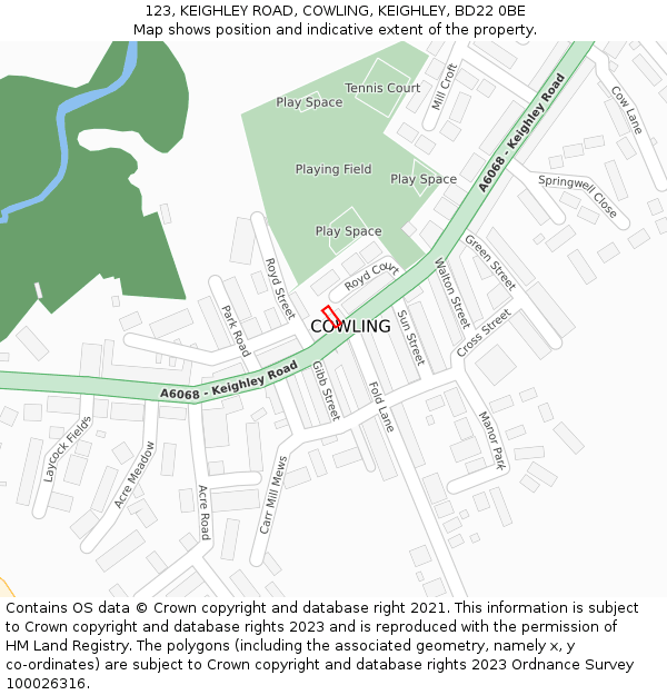 123, KEIGHLEY ROAD, COWLING, KEIGHLEY, BD22 0BE: Location map and indicative extent of plot