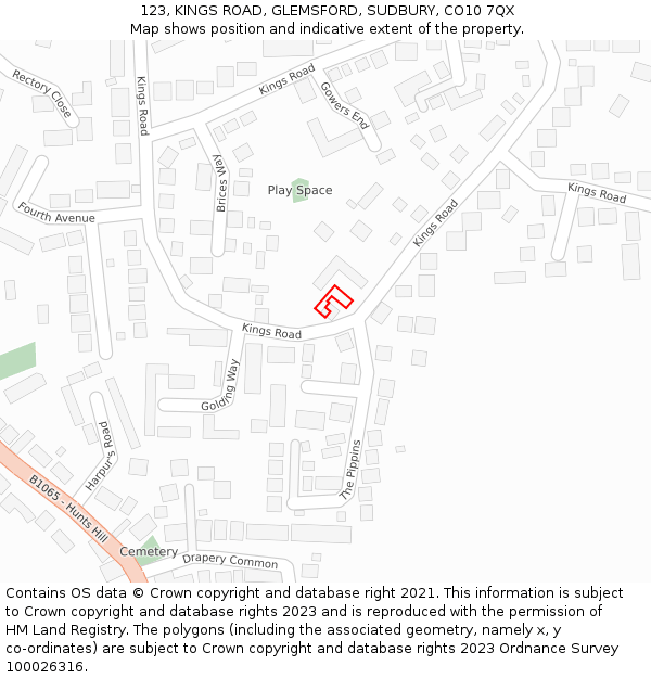 123, KINGS ROAD, GLEMSFORD, SUDBURY, CO10 7QX: Location map and indicative extent of plot