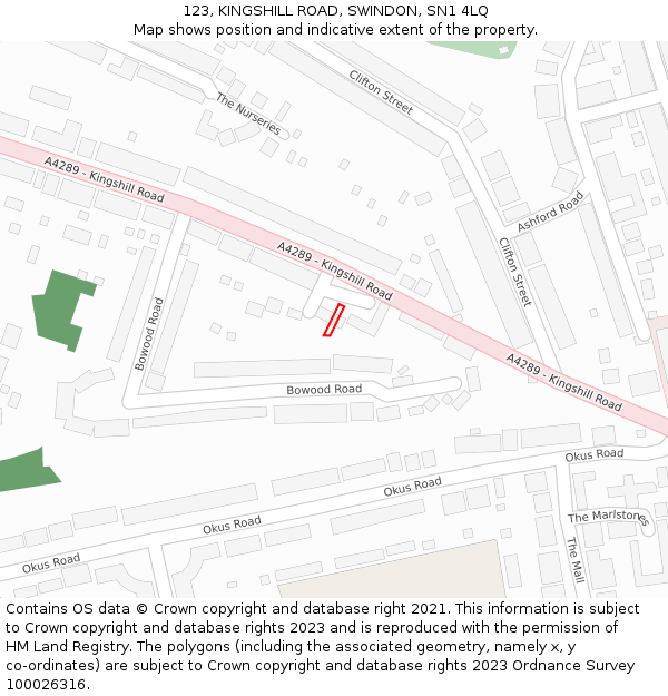 123, KINGSHILL ROAD, SWINDON, SN1 4LQ: Location map and indicative extent of plot