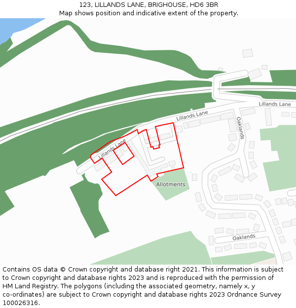 123, LILLANDS LANE, BRIGHOUSE, HD6 3BR: Location map and indicative extent of plot
