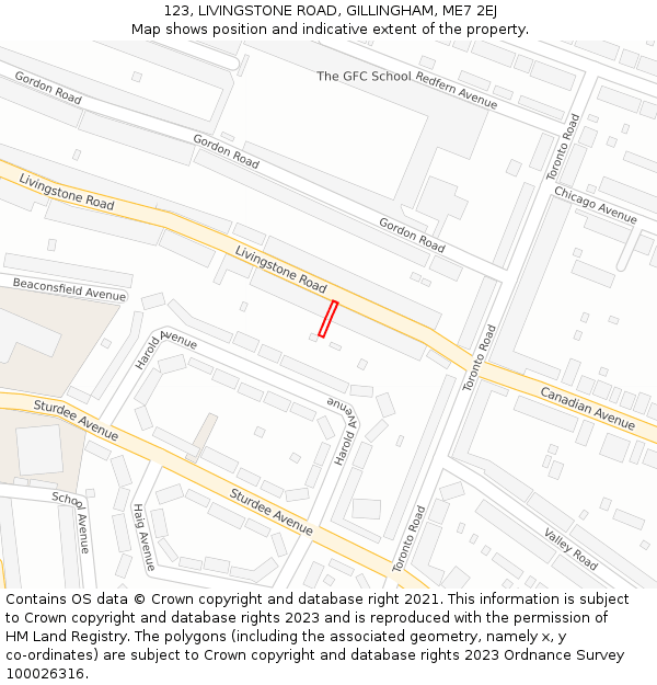 123, LIVINGSTONE ROAD, GILLINGHAM, ME7 2EJ: Location map and indicative extent of plot