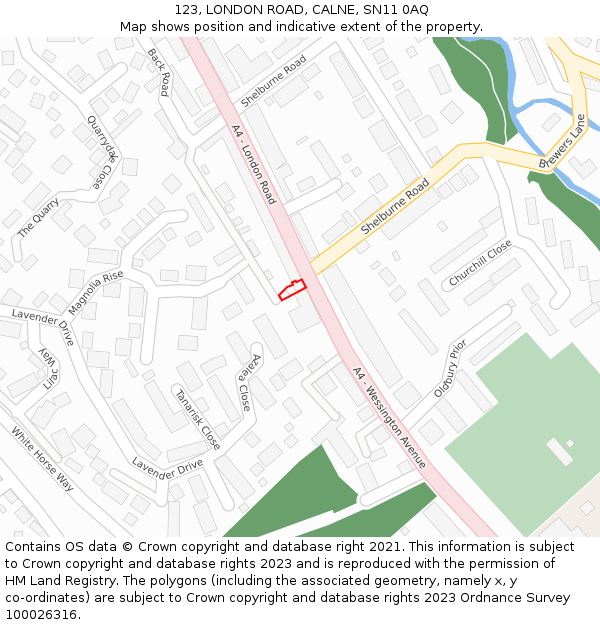 123, LONDON ROAD, CALNE, SN11 0AQ: Location map and indicative extent of plot