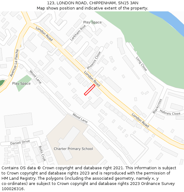 123, LONDON ROAD, CHIPPENHAM, SN15 3AN: Location map and indicative extent of plot