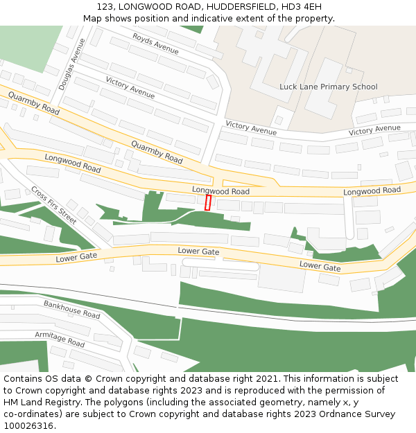 123, LONGWOOD ROAD, HUDDERSFIELD, HD3 4EH: Location map and indicative extent of plot
