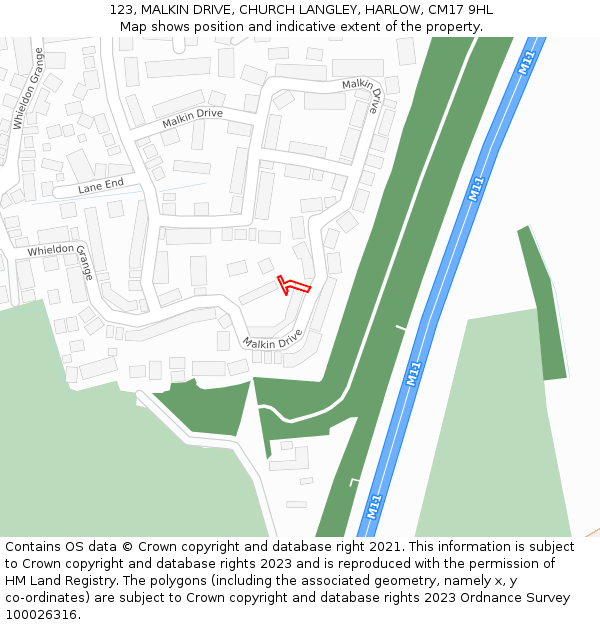 123, MALKIN DRIVE, CHURCH LANGLEY, HARLOW, CM17 9HL: Location map and indicative extent of plot