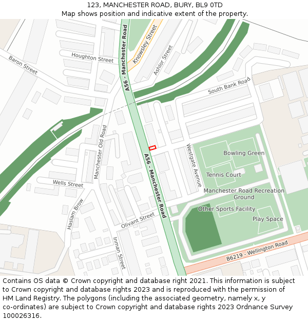 123, MANCHESTER ROAD, BURY, BL9 0TD: Location map and indicative extent of plot