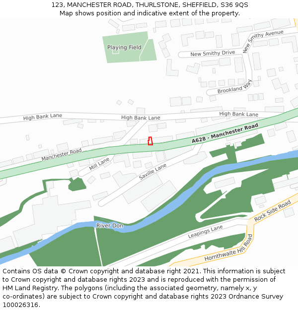 123, MANCHESTER ROAD, THURLSTONE, SHEFFIELD, S36 9QS: Location map and indicative extent of plot