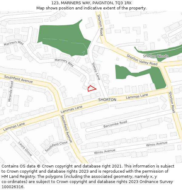 123, MARINERS WAY, PAIGNTON, TQ3 1RX: Location map and indicative extent of plot