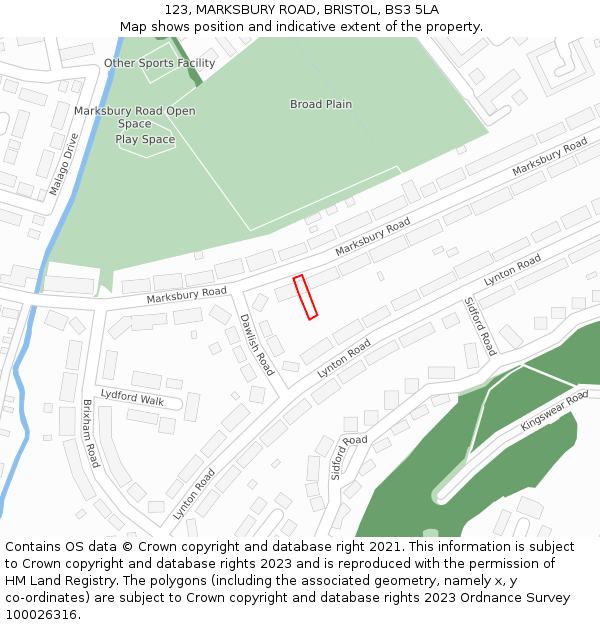 123, MARKSBURY ROAD, BRISTOL, BS3 5LA: Location map and indicative extent of plot