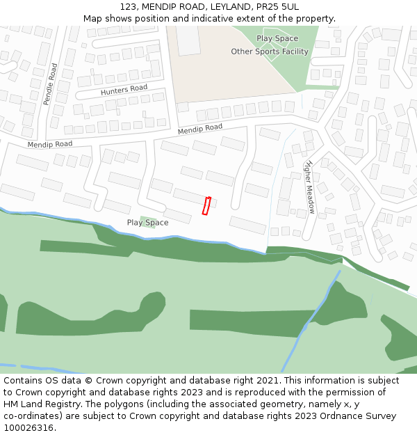 123, MENDIP ROAD, LEYLAND, PR25 5UL: Location map and indicative extent of plot