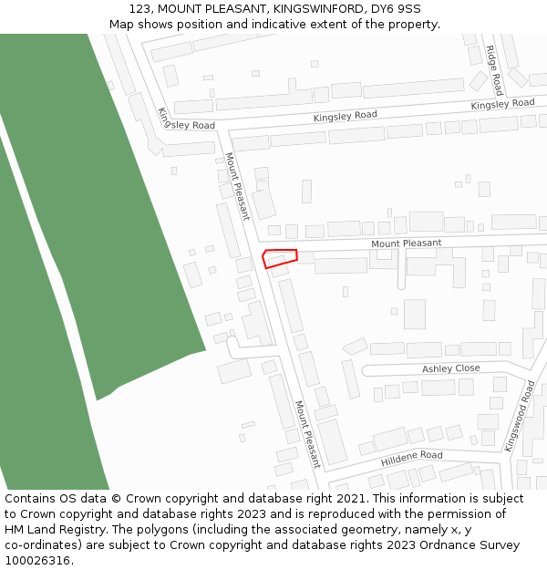 123, MOUNT PLEASANT, KINGSWINFORD, DY6 9SS: Location map and indicative extent of plot