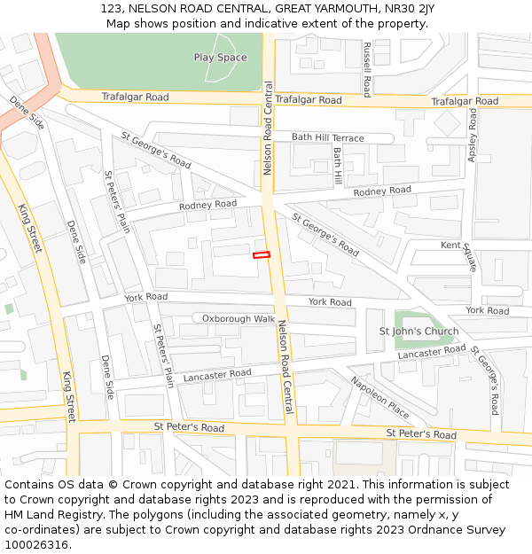 123, NELSON ROAD CENTRAL, GREAT YARMOUTH, NR30 2JY: Location map and indicative extent of plot