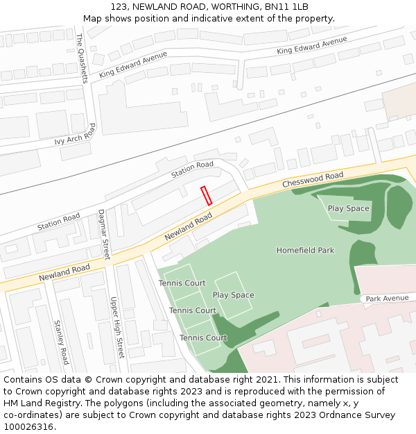 123, NEWLAND ROAD, WORTHING, BN11 1LB: Location map and indicative extent of plot