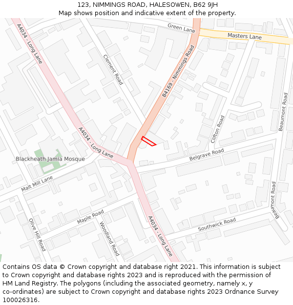 123, NIMMINGS ROAD, HALESOWEN, B62 9JH: Location map and indicative extent of plot